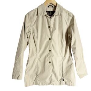 Barbour Tan Single Breasted Snap Front Zip Pocket Collared Travel Jacket Size 4